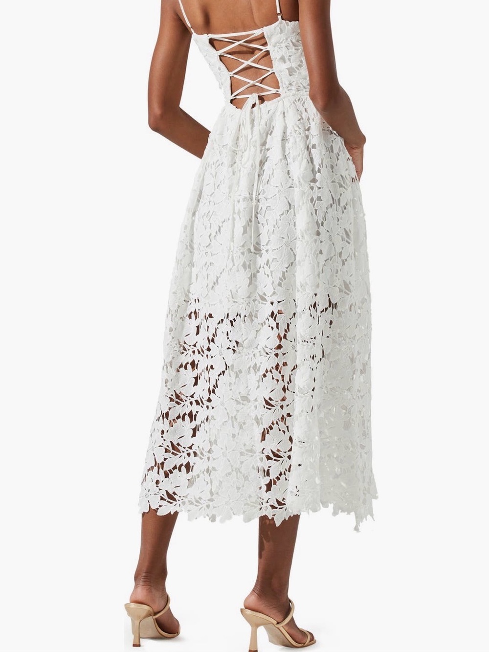 Astr White Floral Lace Midi Dress with Corset Back